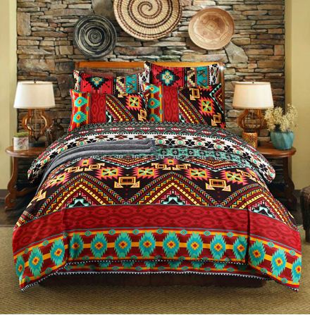 Chevron Colorful Bohemian Duvet Cover and Pillowcases BohoChicDecoration bedding red blue orange ethnic gypsy tribal