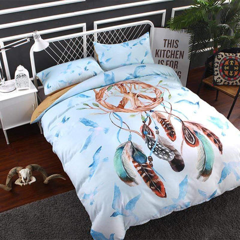 Image of Boho Chic Decoration bedding Full Feathered Dream Duvet Cover and Pillowcases bedding bedroom decor bohemian