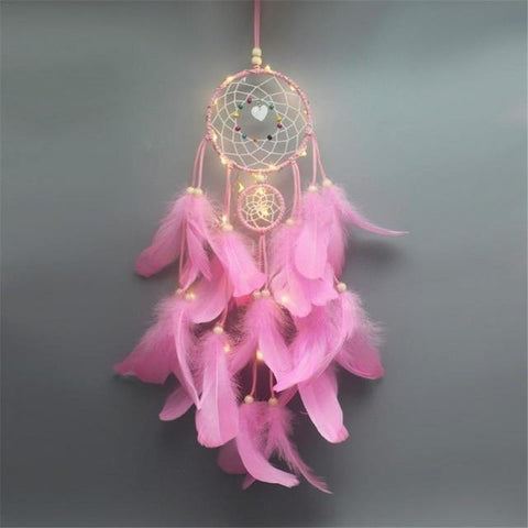 Image of Boho Chic Decoration decor Pink Glowing Dream Catcher bedding bedroom decor bohemian